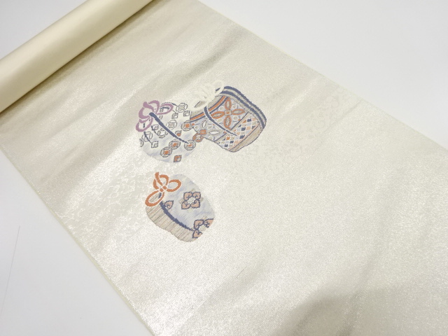 JAPANESE KIMONO / ANTIQUE BOLT FOR NAGOYA OBI / SILK / WOVEN SHIFUKU PATTERN